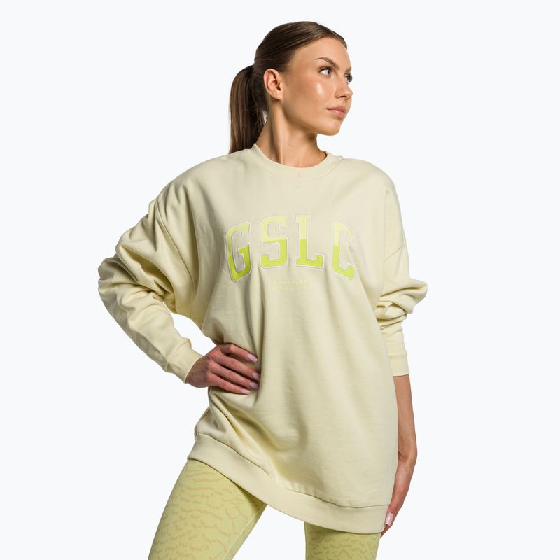 Moteriški treniruočių marškinėliai Gymshark Gfx Gslc Oversized yellow/white