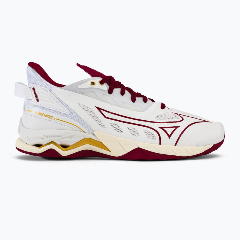 Moteriški rankinio bateliai Mizuno Wave Mirage 5 white/cabernet/mp gold 2