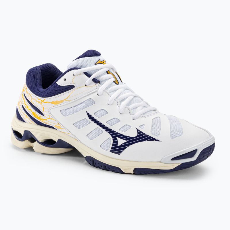 Vyriški tinklinio bateliai Mizuno Wave Voltage white / blue kaspinas / mp gold