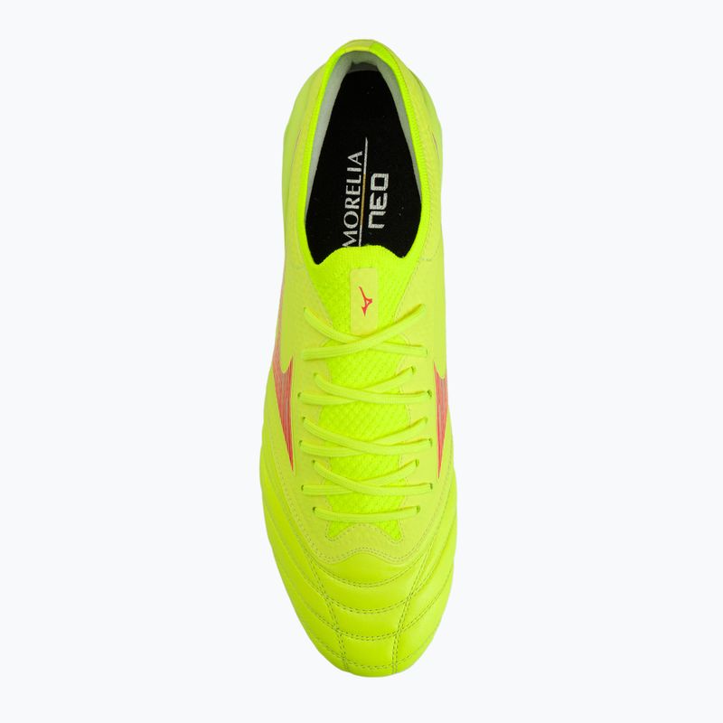 Vyriški futbolo batai Mizuno Morelia Neo IV Β Elite MD safety yellow/fiery coral 2/galaxy silver 7
