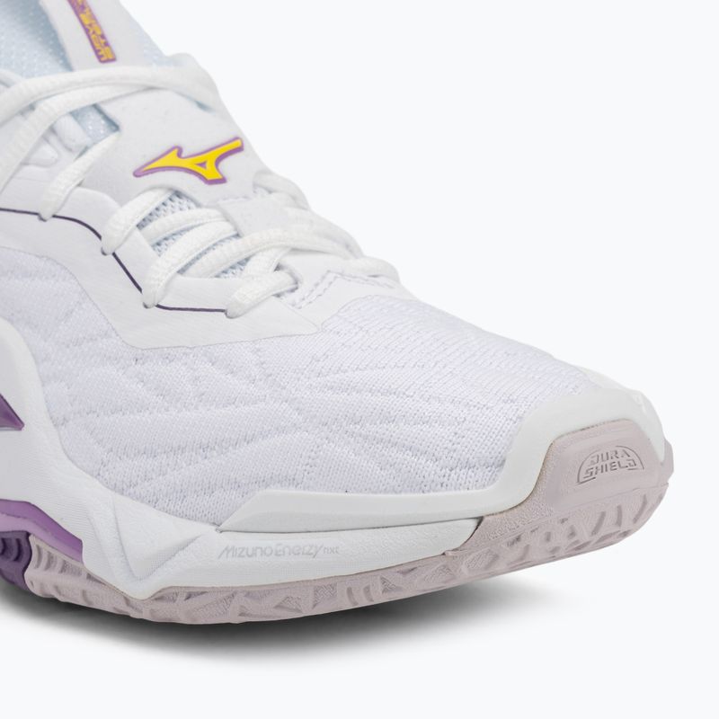 Mizuno Wav Stealth Neo 2 rankinio bateliai white / navy peony / peach parfait 7