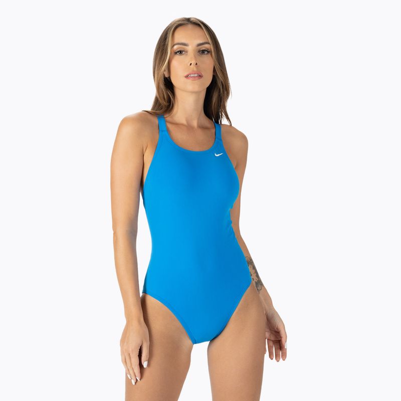 Nike Hydrastrong Solid Fastback moteriškas vientisas maudymosi kostiumėlis mėlynas NESSA001-458
