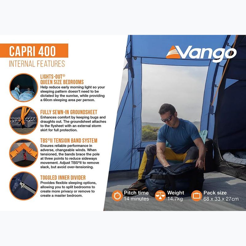 4 vietų stovyklavimo palapinė Vango Capri 400 twilight blue 11
