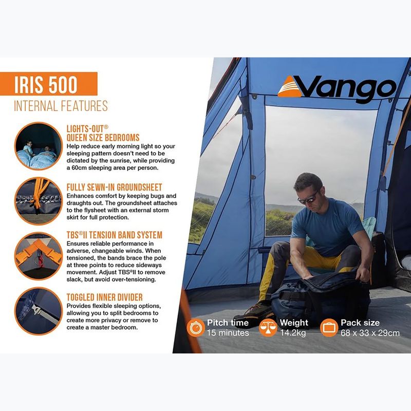 5 vietų stovyklavimo palapinė Vango Iris 500 twilight blue 12