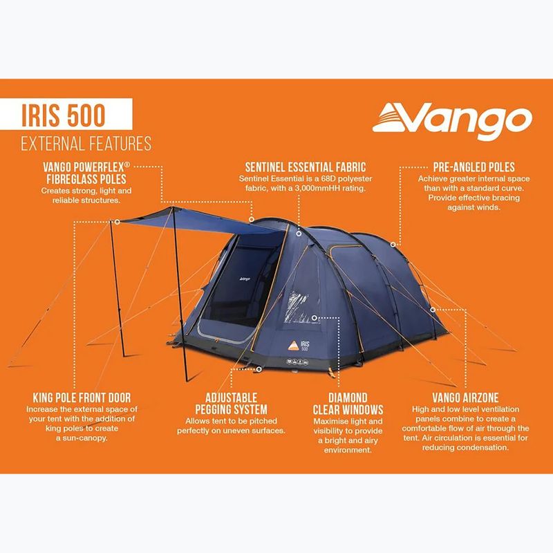 5 vietų stovyklavimo palapinė Vango Iris 500 twilight blue 13