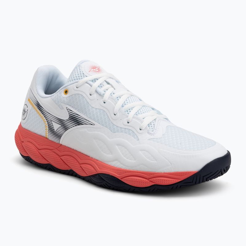 Vyriški teniso bateliai Mizuno Wave Enforce Court AC white/baritone blue/calypso coral