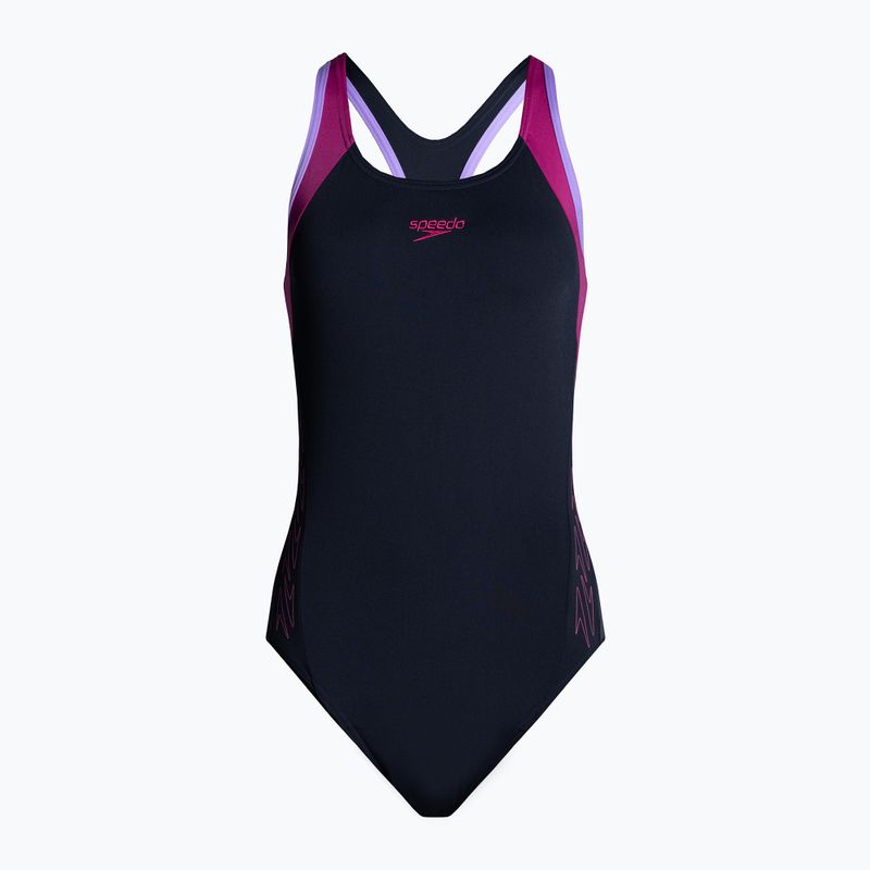 Speedo Hyperboom Splice Flyback moteriškas vientisas maudymosi kostiumėlis tamsiai mėlynas 8-00305015158