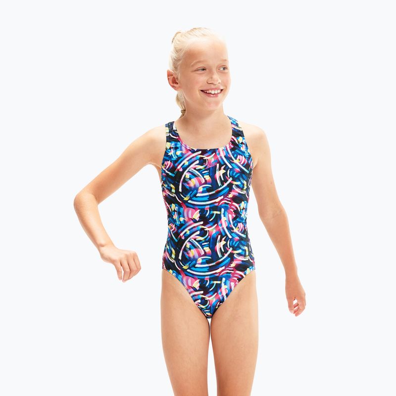 Speedo Digital Allover Leaderback vaikiškas vientisas maudymosi kostiumėlis mėlynas/juodas 8-1237714743 3
