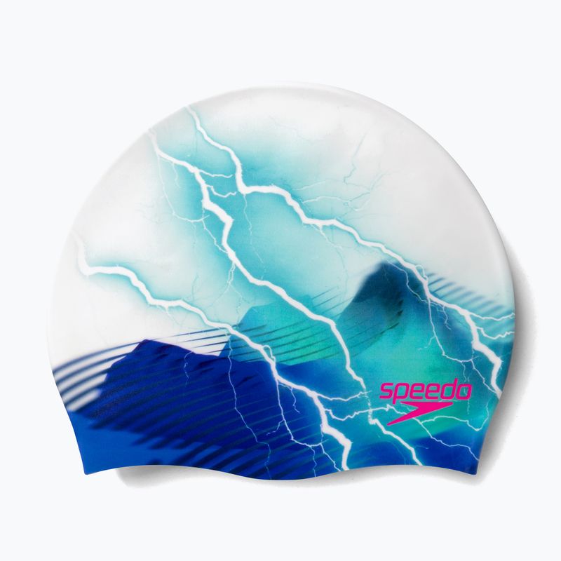 Speedo Skaitmeninė spausdinta plaukimo kepurė balta-mėlyna 8-1352414648 3