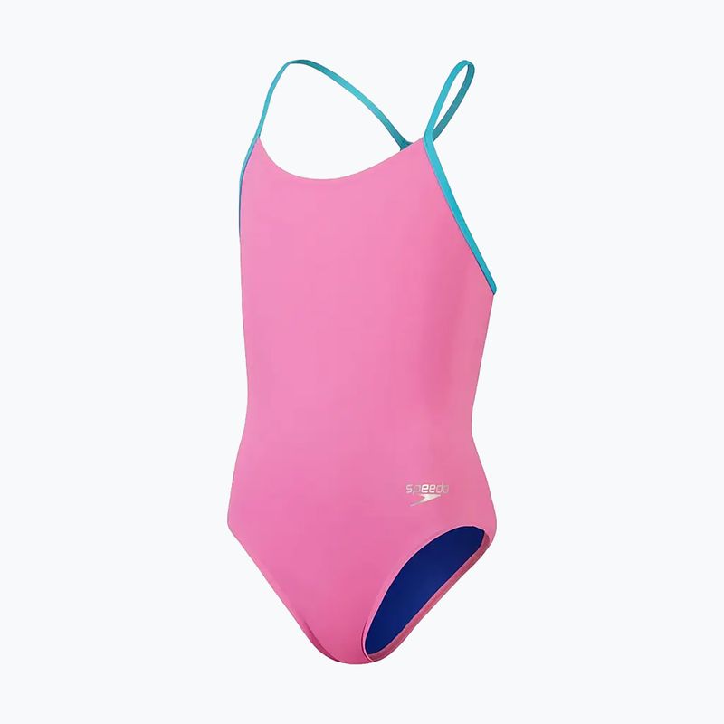 "Speedo" vaikiškas maudymosi kostiumėlis "Solid Lane Line Back" rožinės/mėlynos spalvos