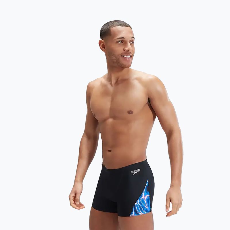 Vyriški Speedo Allover Digi V-Cut maudymosi bokseriai juoda/mėlyna 8