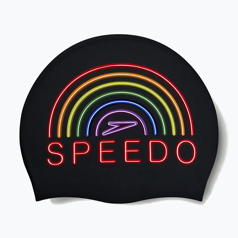 "Speedo" spausdinta silikoninė vaivorykštinė plaukimo kepuraitė 2