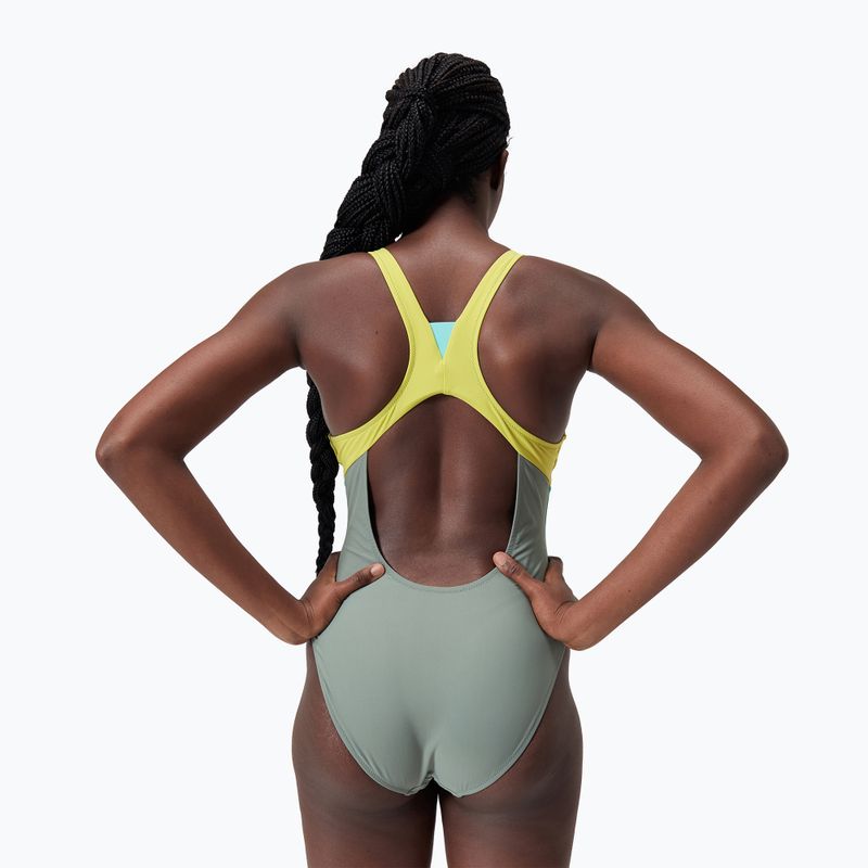 Moteriškas vientisas plaukimo kostiumas Speedo Zip Colorblock soft olive 2