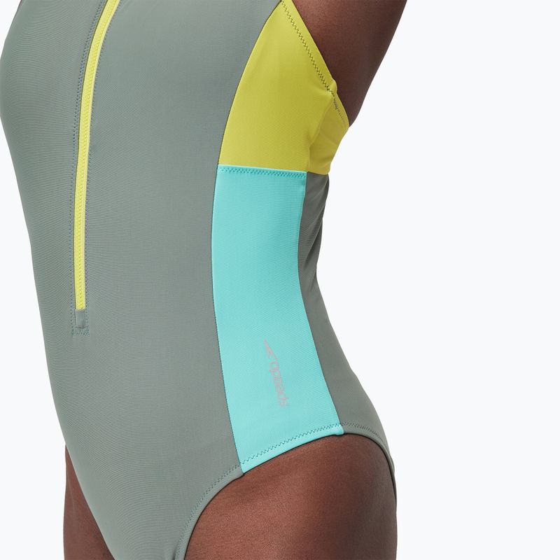 Moteriškas vientisas plaukimo kostiumas Speedo Zip Colorblock soft olive 4