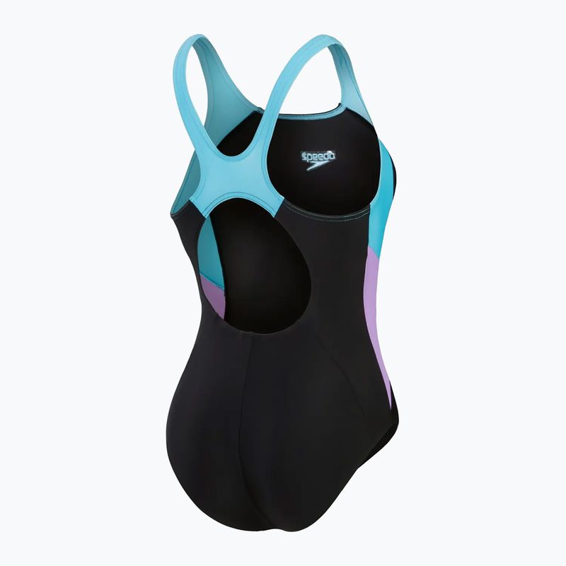 Moteriškas vientisas plaukimo kostiumas Speedo Colourblock Splice Muscleback black/sweet purple/picton blue 3