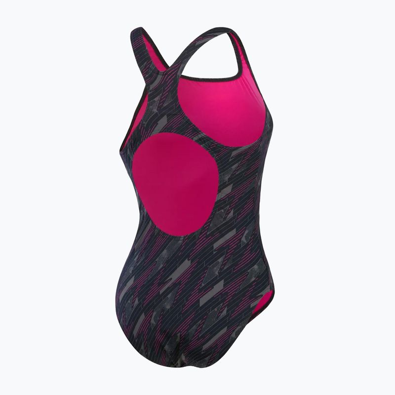 Moteriškas vientisas plaukimo kostiumas Speedo HyperBoom Allover Medalist black/electric pink/usa charcoal 3