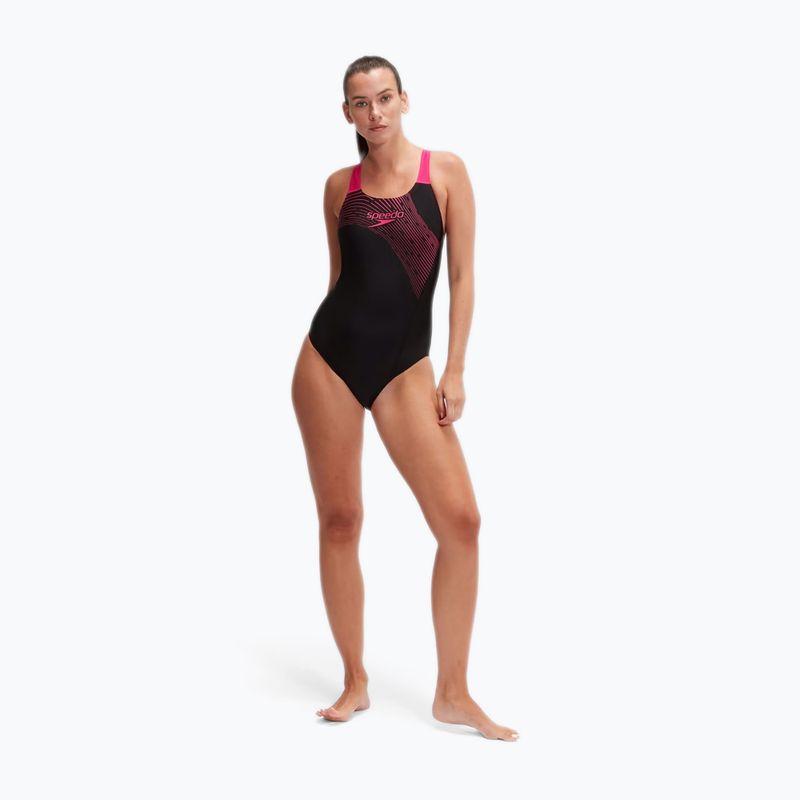 Vientisas plaukimo kostiumėlis Speedo Medley Logo One Piece black/electric pink 6