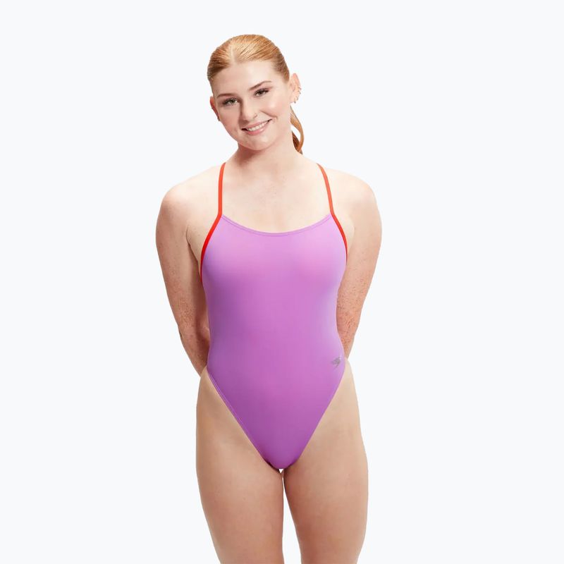 Moteriškas vientisas plaukimo kostiumas Speedo Solid Tie Back sweet purple/watermelon 6