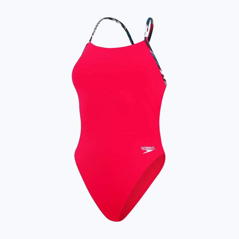 Moteriškas vientisas plaukimo kostiumas Speedo Solid Lattice Tie-Back red/blue 2