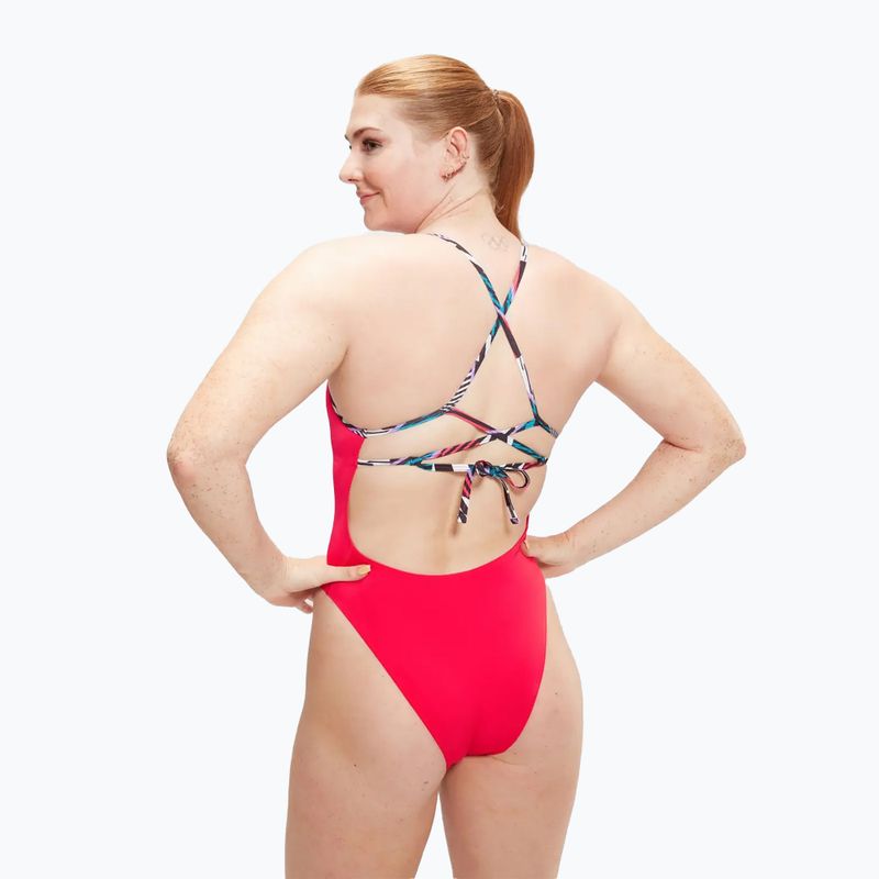 Moteriškas vientisas plaukimo kostiumas Speedo Solid Lattice Tie-Back red/blue 7