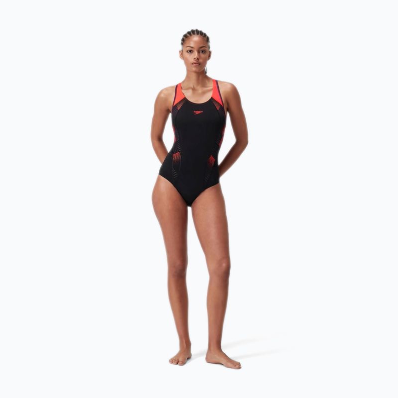 Vientisas plaukimo kostiumėlis Speedo Placement Laneback black/siren red/plum dandy 7