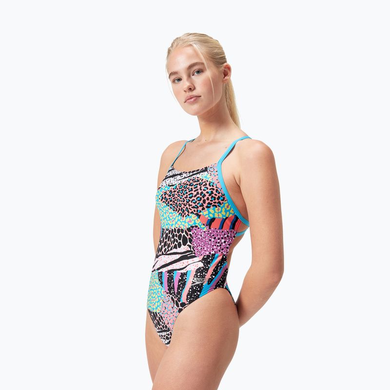 Vientisas plaukimo kostiumas Speedo Allover Digital Tie Back black/matcha green/siren red 3