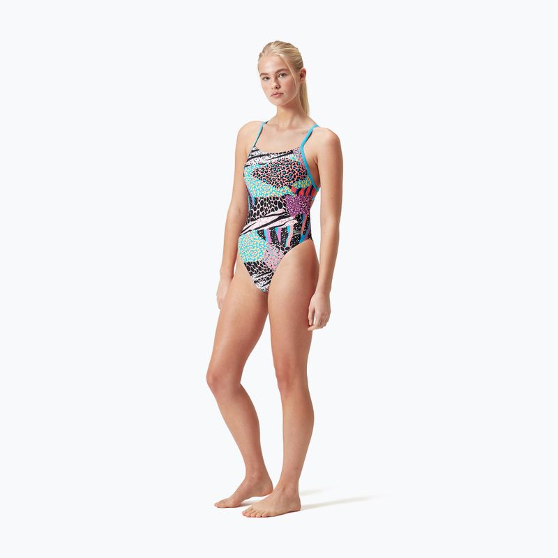 Vientisas plaukimo kostiumas Speedo Allover Digital Tie Back black/matcha green/siren red 4
