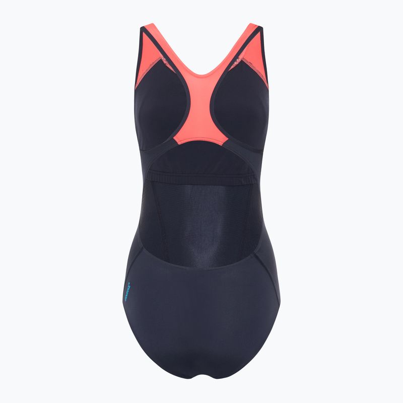Moteriškas vientisas plaukimo kostiumas Speedo Placement Laneback zoom boom placement/true navy 2