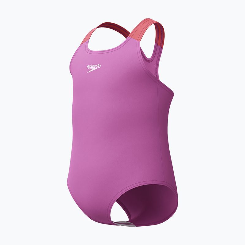 Vaikiškas vientisas plaukimo kostiumas Speedo Learn To Swim Medalist neoninė violetinė 3