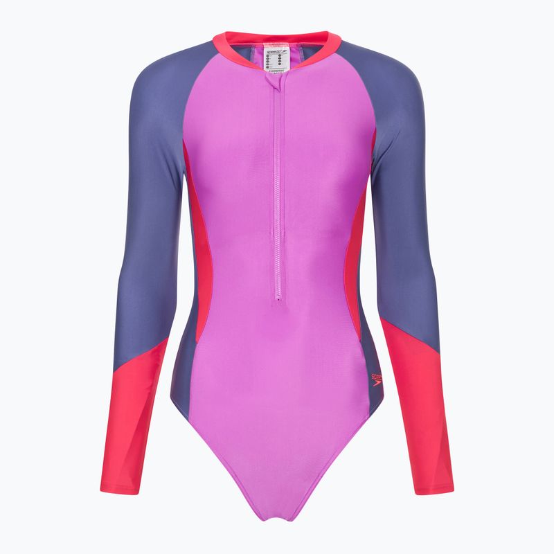 Moteriškas vientisas plaukimo kostiumas Speedo Colour Block neon violet