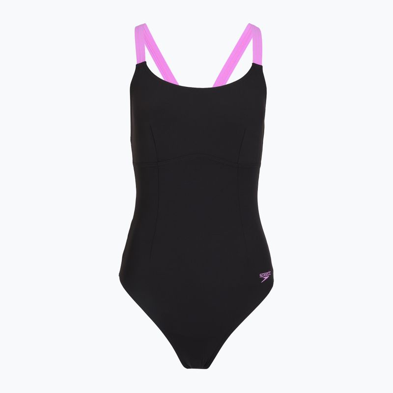 Moteriškas vientisas maudymosi kostiumėlis Speedo Shaping Crossback neon violet
