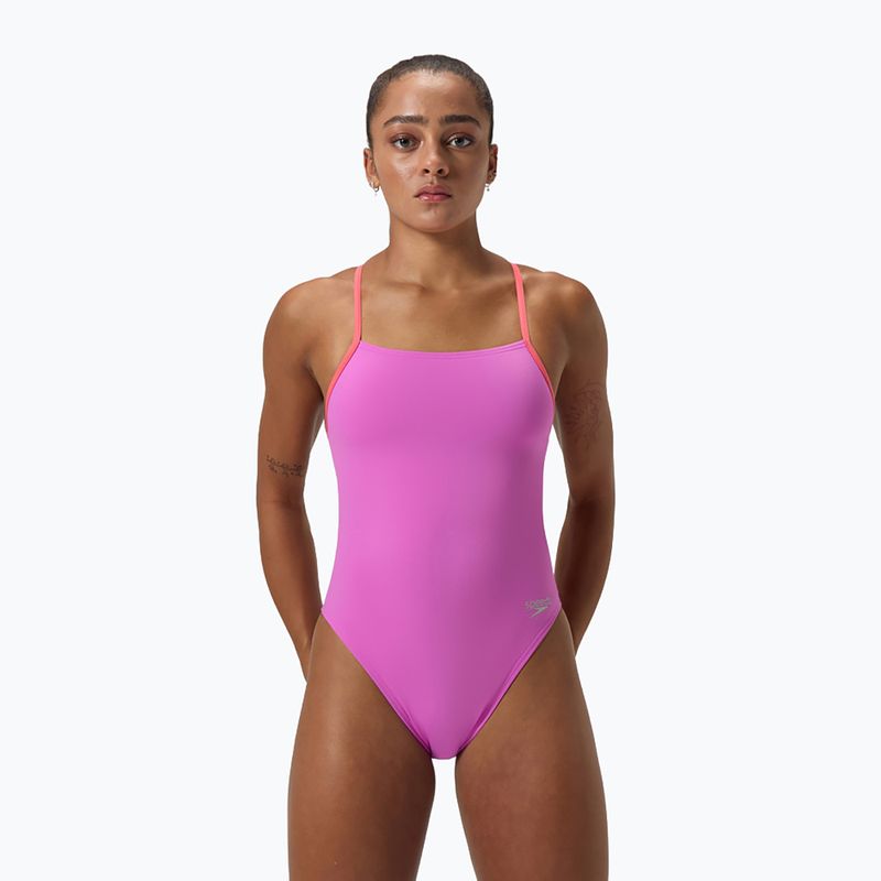 Moteriškas vientisas maudymosi kostiumėlis Speedo Solid Lattice Tie-Back neon violet 5