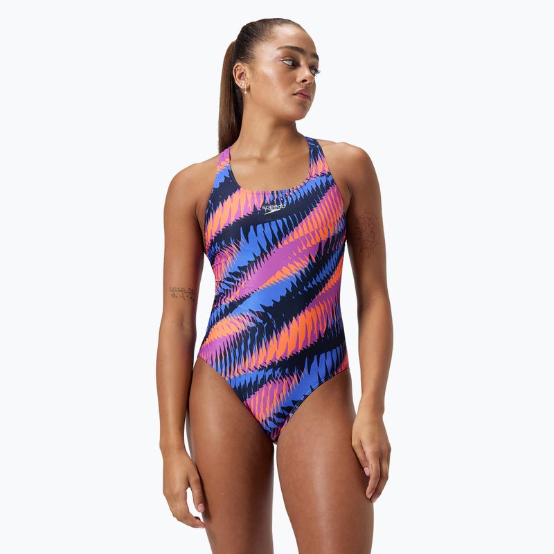 Moteriškas vientisas plaukimo kostiumas Speedo Allover Digital Powerback razor sharp/diva 4