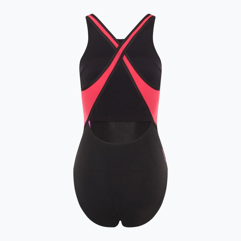 Moteriškas vientisas plaukimo kostiumas Speedo High Neck Splice Cross Back raspberry fill 2