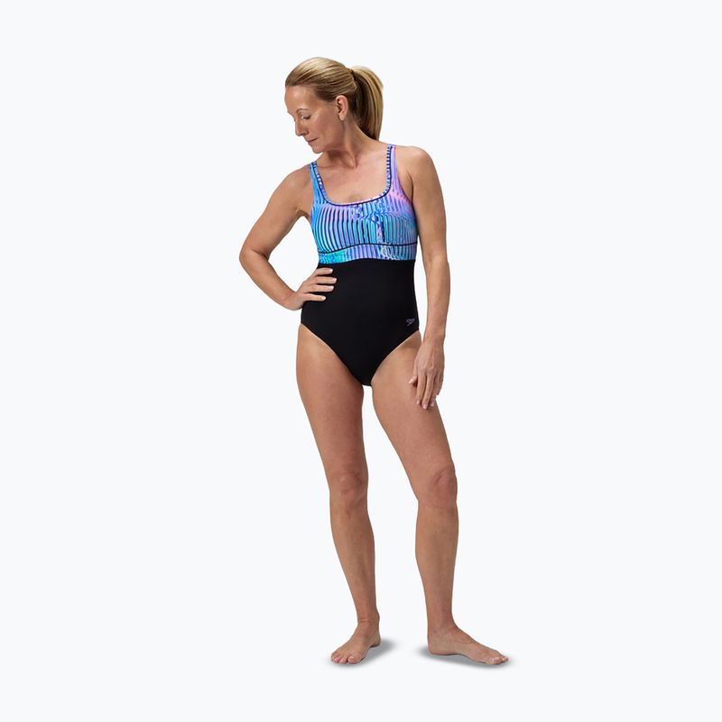 Moteriškas vientisas maudymosi kostiumėlis Speedo Shaping Contour Eclipse Printed indigo glow 2