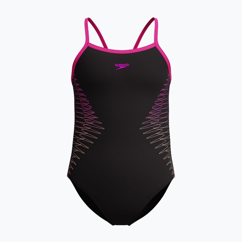 Vaikiškas vienos dalies plaukimo kostiumėlis Speedo Platisol Placement Thinstrap Muscleback flare rožinis