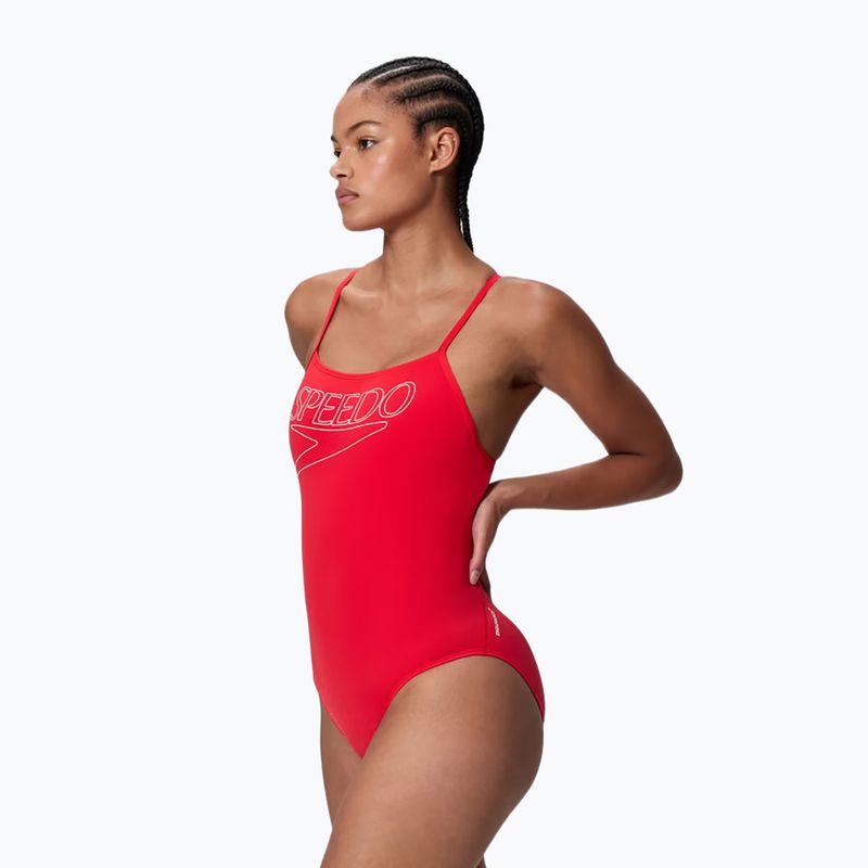 Moteriškas vientisas plaukimo kostiumėlis Speedo Endurance+ Logo Thin Strap high risk red 3