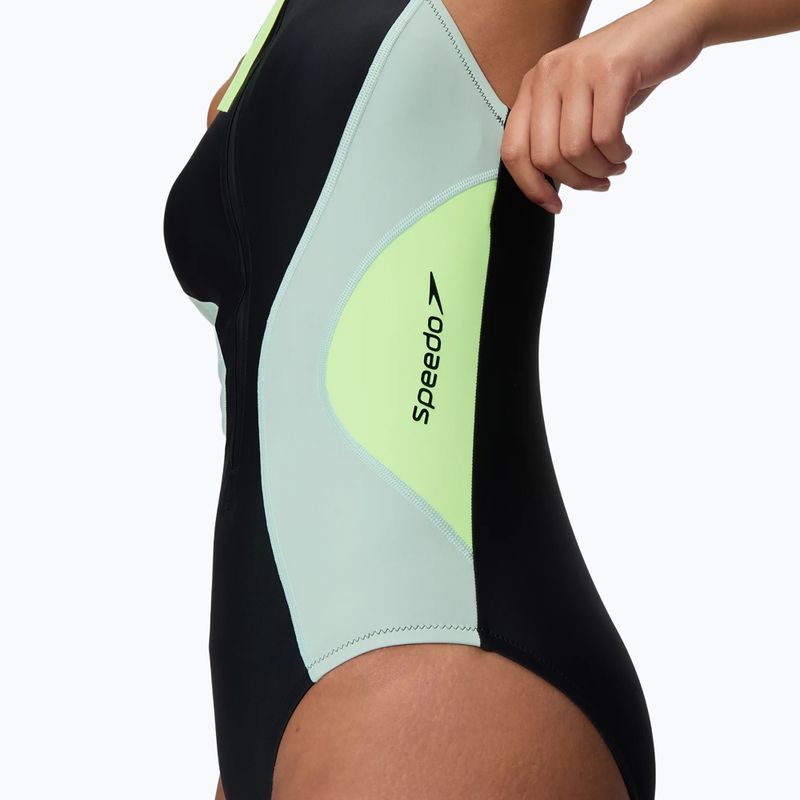 Moteriškas vientisas plaukimo kostiumėlis Speedo Ocean Flex Zip black/pale clover 5