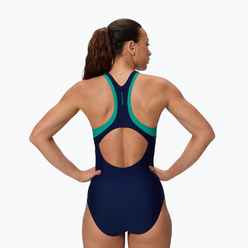 Moteriškas vientisas plaukimo kostiumėlis Speedo Colorblock Racerback peacoat/peacock teal 2