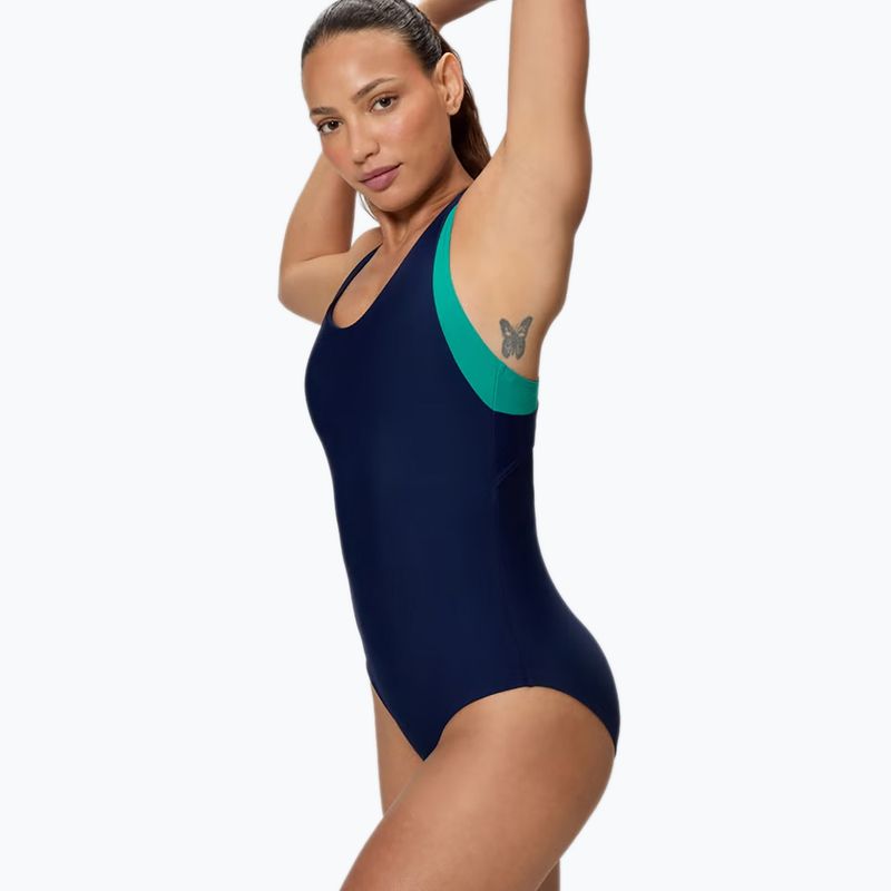 Moteriškas vientisas plaukimo kostiumėlis Speedo Colorblock Racerback peacoat/peacock teal 3