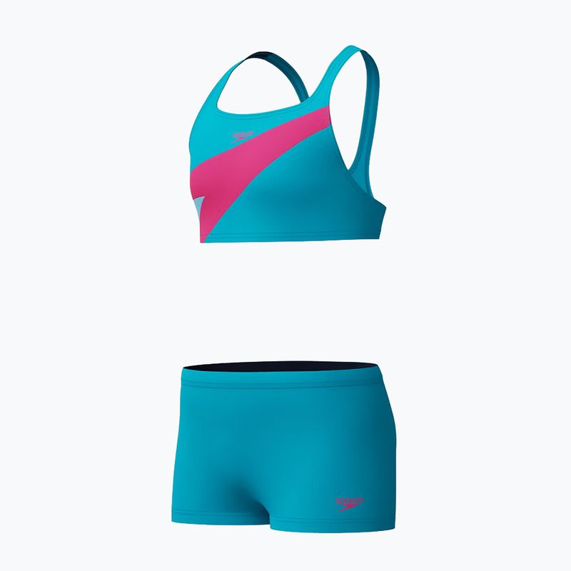 Vaikiškas dviejų dalių plaukimo kostiumėlis Speedo Hyperboom Butterfly Back Mayan Blue/Margarita Pink 3