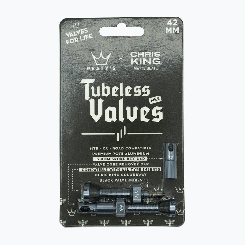 Peaty's X Chris King Mk2 Tubeless Valves presta vožtuvų rinkinys PTV2-42-SLT-12 pilka 83778 2