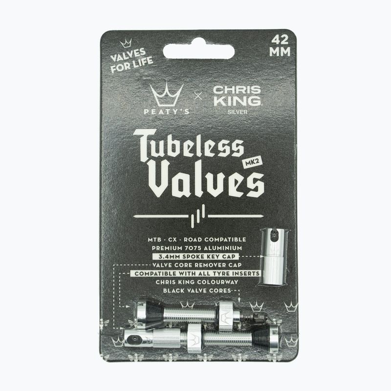 Peaty's X Chris King Mk2 Tubeless Valves PTV2-42-SIL-12 presta vožtuvų rinkinys Peaty's X Chris King Mk2 Tubeless Valves PTV2-42-SIL-12 pilka 83777 2