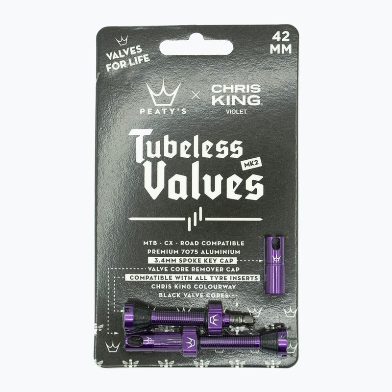 Vožtuvų komplektas presta Peaty's X Chris King MK2 Tubeless Valves 42 mm violet 2