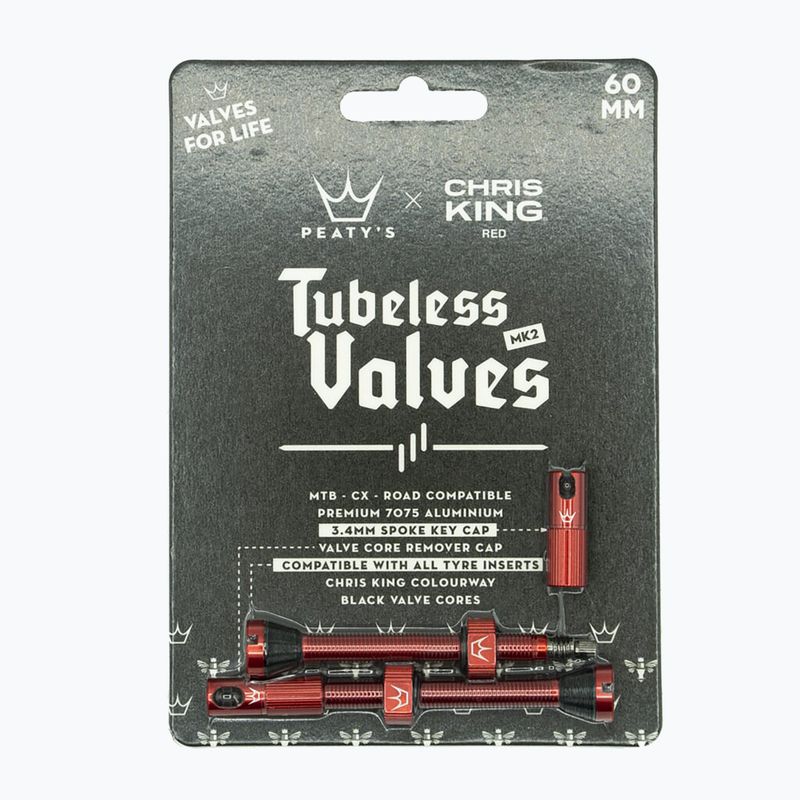 Peaty'sX Chris King Mk2 Tubeless Valves presta vožtuvų rinkinys PTV2-60-RED-12 red 83790 2
