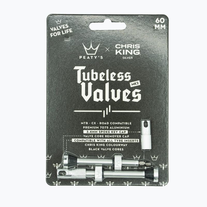 Peaty's X Chris King Mk2 Tubeless Valves presta vožtuvų rinkinys PTV2-60-SIL-12 silver 83791 2