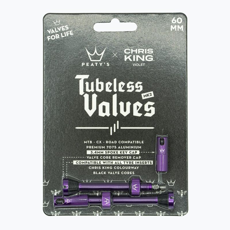 Vožtuvų komplektas presta Peaty's X Chris King MK2 Tubeless Valves 60 mm violet 2