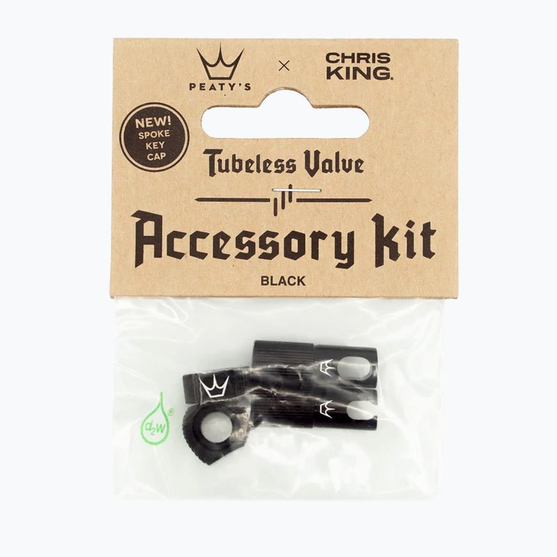 Peaty's X Chris King Mk2 Tubeless Valves Accessory Kit dviračių padangų vožtuvų dangtelis juodas 83798