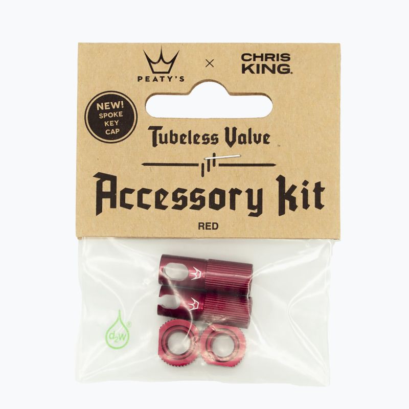 Peaty's X Chris King Mk2 Tubeless Valves Accessory Kit dviračių padangų vožtuvų dangtelis raudonas 83804