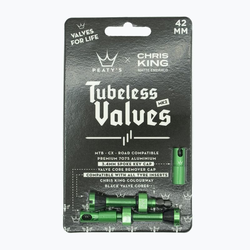 Peaty's X Chris King Mk2 Tubeless Valves presta vožtuvų rinkinys PTV2-42-EMR-12 žalias 83772 2